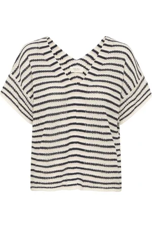 Part Two Femme, Pulls, Multicolore, Taille: 40 FR Top en maille rayé marine et naturel
