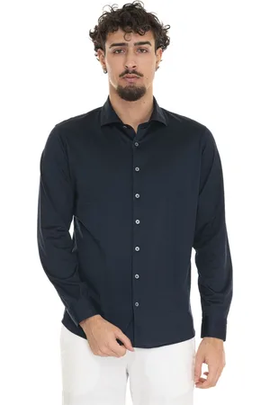 Gran Sasso Homme, Chemises, Bleu, Taille: L Chemise en coton à manches longues avec col français
