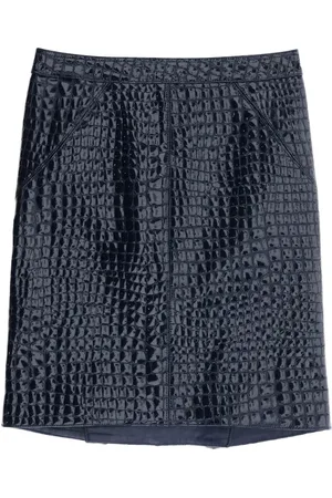 Tom Ford Femme, Jupes, Bleu, Taille: 36 FR Jupe en cuir effet crocodile