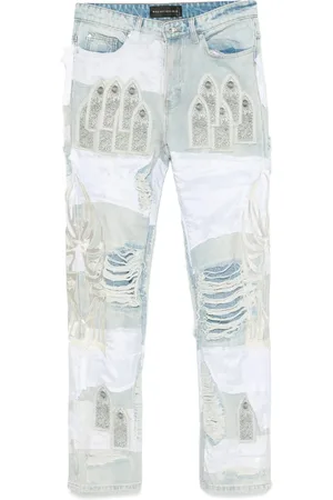 Who Decides War Homme, Jeans, Bleu, Taille: W30 Jeans Patchwork Déchirés Bleu Clair