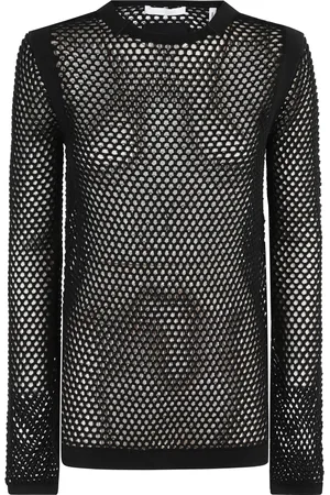 Helmut Lang Femme, Tops, Noir, Taille: 40 FR Haut Artisanal à Manches Longues en Maille Noire