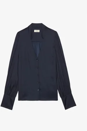 Zadig & Voltaire Femme, Blouses et Chemises, Bleu, Taille: 38 FR Chemise en satin marine avec boutons en strass