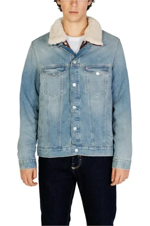 Tommy Hilfiger Homme, Vestes, Bleu, Taille: L Manteau Boutonné en Coton Bleu avec Poches