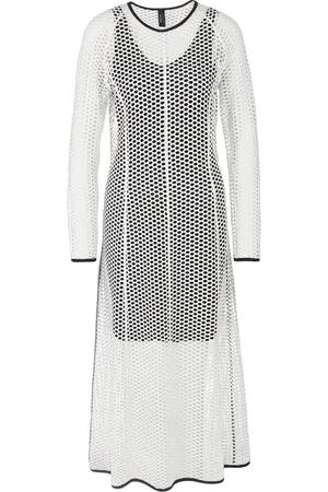 Marc Cain Femme, Robes, Blanc, Taille: 42 FR Robe en filet avec détail passepoilé