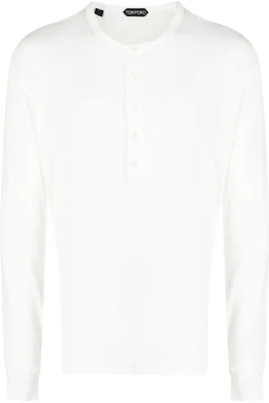 Tom Ford Homme, Tops, Blanc, Taille: L T-shirt à Manches Longues Boutonné