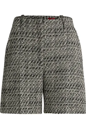 HUGO BOSS Femme, Shorts, Gris, Taille: 42 FR Shorts Taille Haute en Bouclé à Motifs