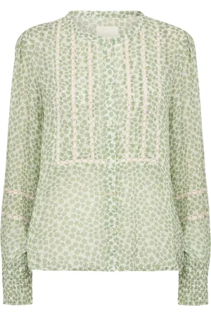 Part Two Femme, Blouses et Chemises, Multicolore, Taille: 44 FR Chemisier Fleuri Vert à Mini Carreaux