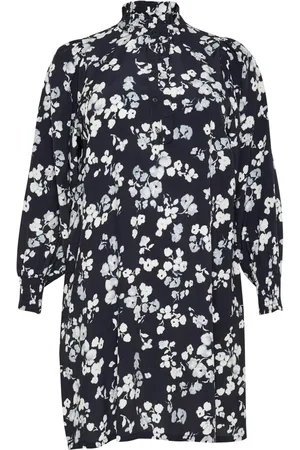 Kaffe Femme, Robes, Bleu, Taille: 52 FR Robe Marine Flower avec Manches Bouffantes