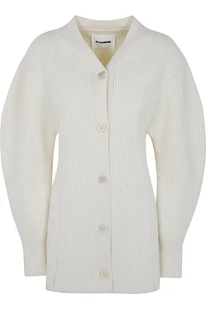Jil Sander Femme, Pulls, Blanc, Taille: 38 FR Long Gilet à Col en V