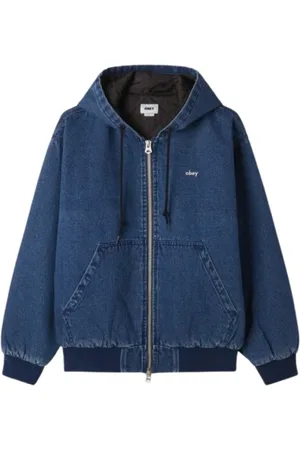 Obey Homme, Sweatshirts et sweats à capuche, Bleu, Taille: S Zip Up Hood en Stone Wash