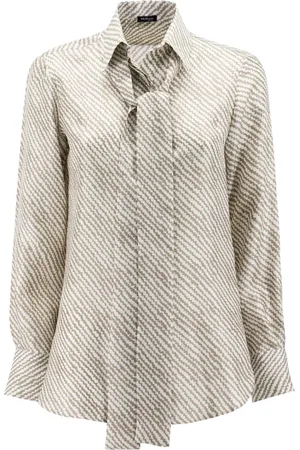 Kiton Femme, Blouses et Chemises, , Taille: 38 FR Blouse en Soie Imprimée au Design Masculin-Féminin