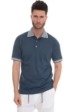 Kiton Homme, Tops, Bleu, Taille: M Polo à Manches Courtes avec Bordure Contrastée