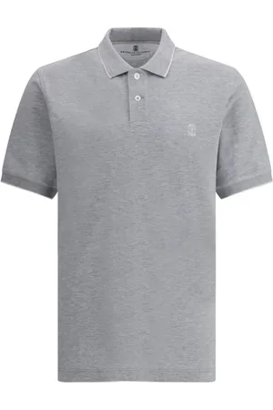 Brunello Cucinelli Homme, Tops, Gris, Taille: L Polo en Coton avec Piping Contrastant