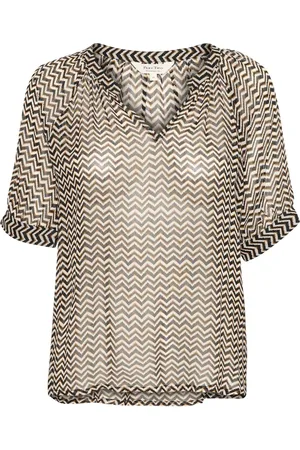 Part Two Femme, Blouses et Chemises, Multicolore, Taille: 42 FR Blouse à Manches Courtes et Imprimé Zig Zag