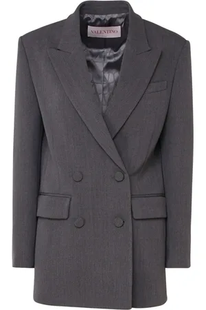 VALENTINO GARAVANI Femme, Vestes, Gris, Taille: 36 FR Long Blazer Veste Croisée Vlogo