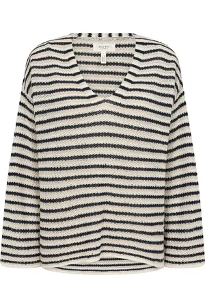 Part Two Femme, Pulls, Multicolore, Taille: 40 FR Pull en Tricot Rayé Marine et Naturel