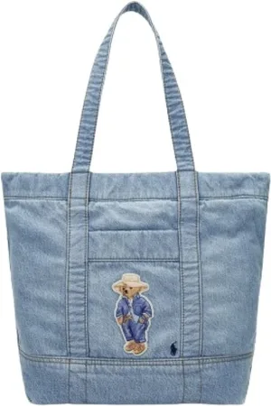 Ralph Lauren Femme, Sacs, Bleu, Taille: ONE Size Sac cabas en denim Polo Bear