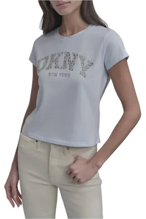 DKNY Femme, Tops, Bleu, Taille: 42 FR T-shirt Classique Col Rond