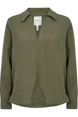 Part Two Femme, Blouses et Chemises, Vert, Taille: 36 FR Chemisier en Lin à Col en V