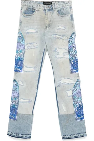 Who Decides War Homme, Jeans, Bleu, Taille: W32 Jean Déchiré Bleu Ciel avec Appliqué