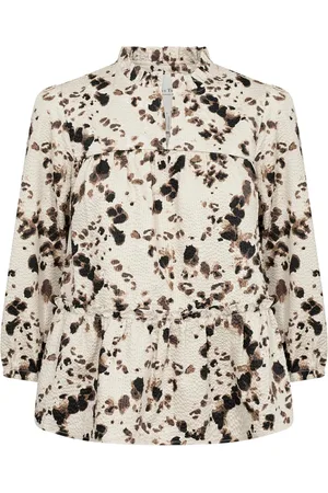 Part Two Femme, Blouses et Chemises, Multicolore, Taille: 44 FR Blouse à Imprimé Léopard avec Volant à l`Ourlet