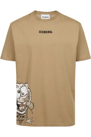 Iceberg Homme, Tops, Brun, Taille: S T-shirt couleur boue coupe regular avec imprimé Bob l`éponge