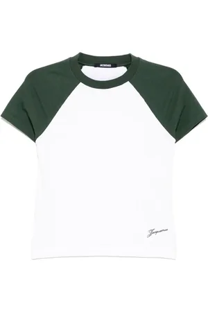 Jacquemus Femme, Tops, Blanc, Taille: 36 FR T-shirt Ras du Cou avec Patch Logo