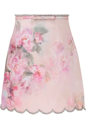 ZIMMERMANN Femme, Jupes, Rose, Taille: 42 FR Mini-jupe fleurie rose avec bordure en cristal