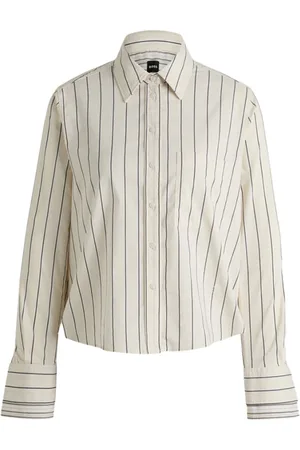 HUGO BOSS Femme, Blouses et Chemises, Blanc, Taille: 36 FR Chemise à rayures Brielle avec monogramme B
