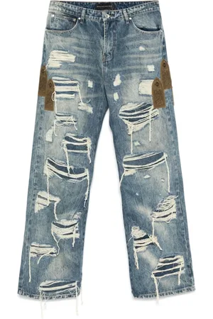 Who Decides War Homme, Jeans, Bleu, Taille: W30 Jean Bleu avec Détails Appliqués
