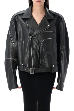 Rick Owens Femme, Vestes, Noir, Taille: ONE Size Veste en cuir noir Cropped Jumbo Bauhaus Stooge