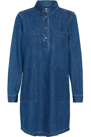 Part Two Femme, Robes, Bleu, Taille: 42 FR Robe en jean avec col chemise et poches poitrine