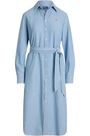Ralph Lauren Femme, Robes, Bleu, Taille: 40 FR Robe-chemise en coton chambray avec ceinture