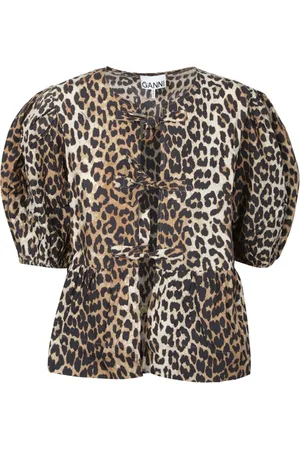Ganni Femme, Blouses et Chemises, Brun, Taille: 42 FR Chemisier à manches bouffantes à imprimé léopard