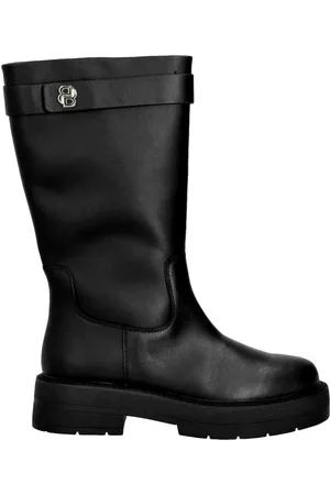 HUGO BOSS Femme, Chaussures, Noir, Taille: 36 EU Bottes en cuir au profil décontracté et monogramme Double B