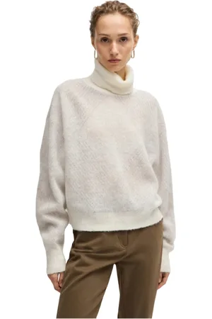HUGO BOSS Femme, Pulls, Blanc, Taille: 42 FR Pull en maille texturée à motif losanges en laine mélangée