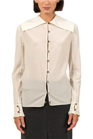 Serafini Femme, Blouses et Chemises, , Taille: 38 FR Chemisier Crème en Soie à Col Large