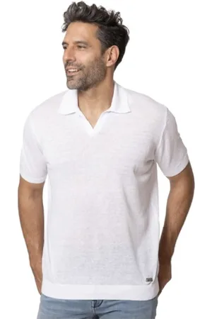 Karl Lagerfeld Homme, Tops, Blanc, Taille: M Polo à Col Skipper en Lin Blanc