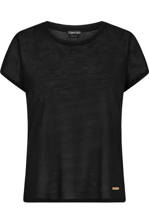 Tom Ford Femme, Tops, Noir, Taille: 36 FR T-shirt Noir Bambou Manches Courtes