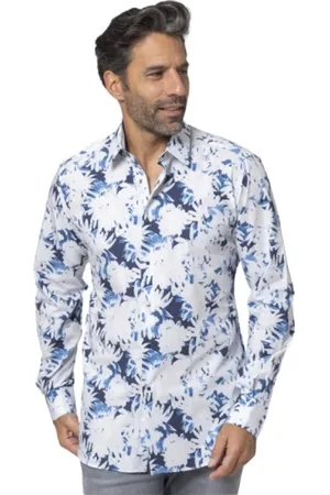 Karl Lagerfeld Homme, Chemises, Multicolore, Taille: S Chemise Bleue à Fleurs Classique Moderne en Coton