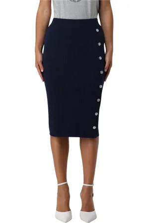Pinko Femme, Jupes, Bleu, Taille: 42 FR Jupe midi en maille côtelée avec détails de boutons