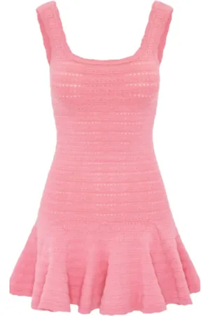 LOVESHACKFANCY Femme, Robes, Rose, Taille: 40 FR Robe Mini en Tricot à Volants - Rose Coucher de Soleil