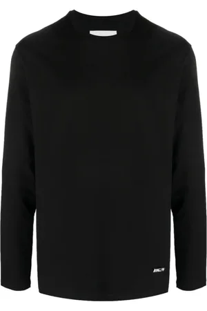 Jil Sander Homme, Tops, Noir, Taille: XL T-shirt à Manches Longues avec Plaque Logo Noire