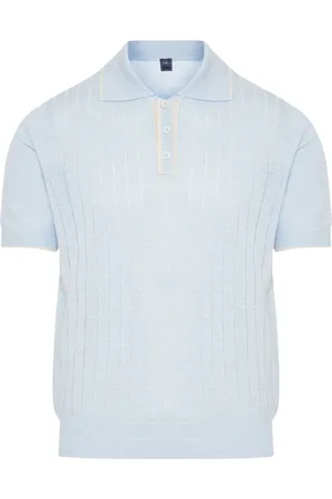 FEDELI Homme, Tops, Bleu, Taille: 3XL Polo en Tricot Lin Coton