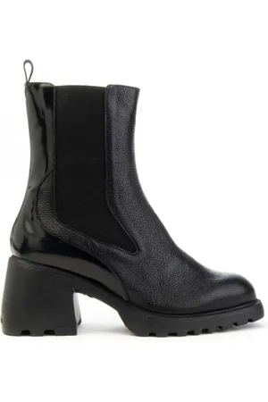 Wonders Femme, Chaussures, Noir, Taille: 41 EU Bottine Chelsea en cuir noir avec fermeture éclair et talon cranté