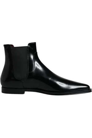 Dolce & Gabbana Homme, Chaussures, Noir, Taille: 44 EU Bottines Chelsea en cuir noir avec logo