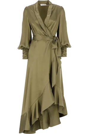 ZIMMERMANN Femme, Robes, Vert, Taille: 40 FR Robe en Soie à Col V et Manches Longues