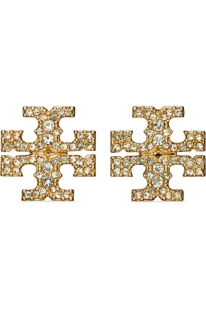 Tory Burch Femme, Accessoires, Jaune, Taille: ONE Size Boucles d`oreilles dorées en laiton et cristal