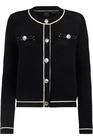 Pinko Femme, Pulls, Noir, Taille: 36 FR Cardigan Noir avec Contraste Blanc