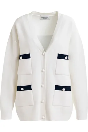 Essentiel Antwerp Femme, Pulls, Blanc, Taille: 36 FR Cardigan en tricot à bordures contrastées Homer